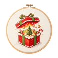 thumbnail image 2 of Christmas Cross Stitch Kit Gift Box Present with Tree Candy Cane Embroidery Pattern Round Hoop, 9.5 Inch Pre-Printed Canvas DIY Holiday Wall Decor for Adults, 2 of 5