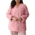 thumbnail image 7 of Womens Fleece Jacket Pajama Tops V-Neck Button Down Sleepwear Long Sleeve Plush Warm Winter Coat with Pockets, 7 of 7