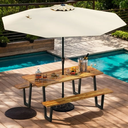 GVN Picnic Tables,Picnic Tables for Camping,Outdoor Dining Table Set for 6 with 10 Feet Umbrella and Base