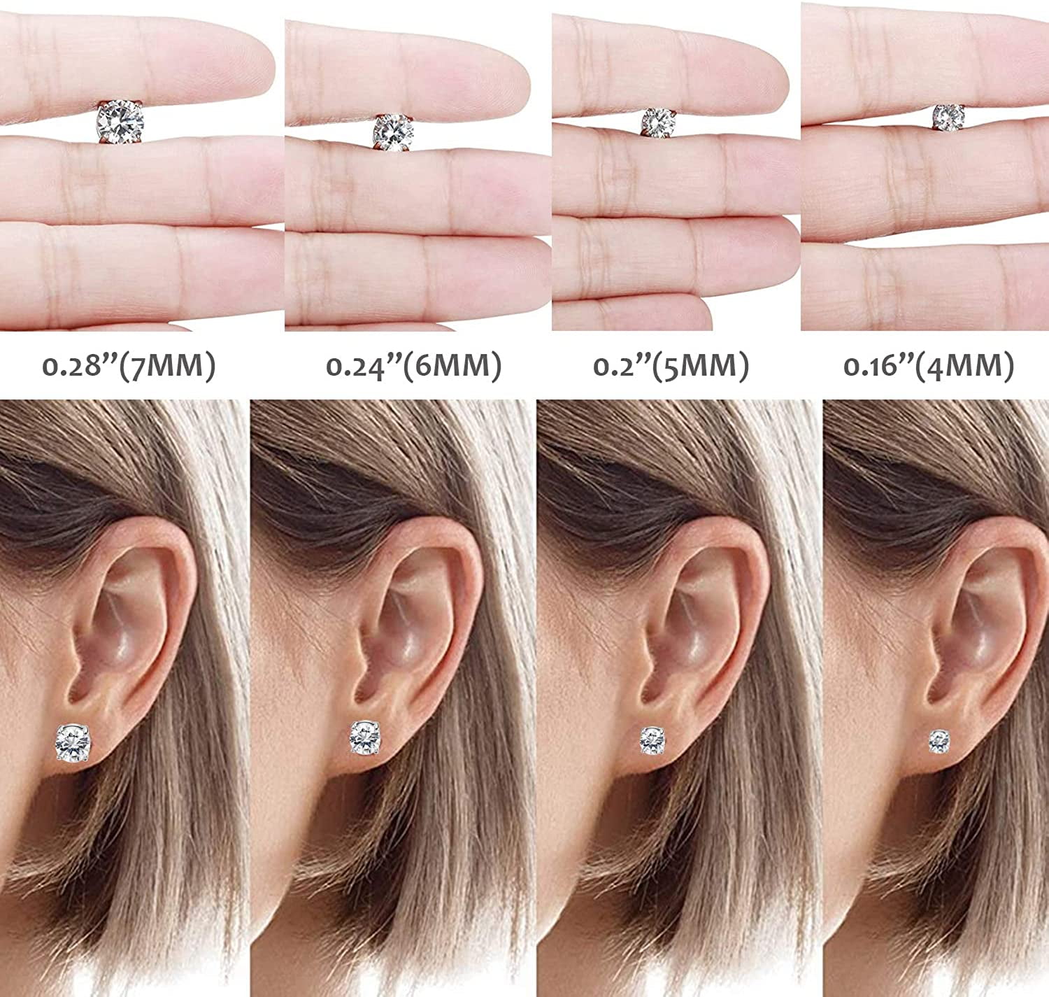 Jstyle 4 Pairs Stainless Steel Mens Womens Magnetic Stud Earrings Non-piercing CZ 4-7mm