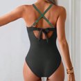 thumbnail image 4 of MLQIDK Women One Piece Swimsuit 2026 Patchwork Twist Front V Neck Ruched Tummy Control Swimwear Bathing Suits Full Coverage Slimming Swimwear Green L, 4 of 5