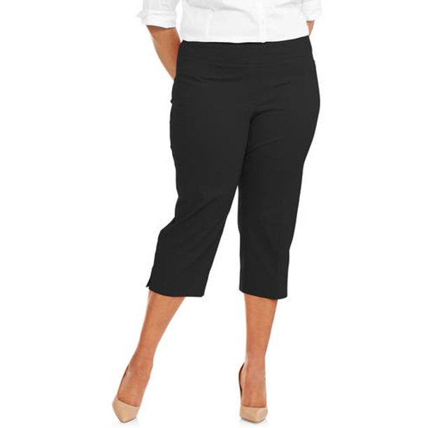 Lifestyle Attitudes Women S Plus Size Stretch Woven Cropped Pant Walmart Com Walmart Com