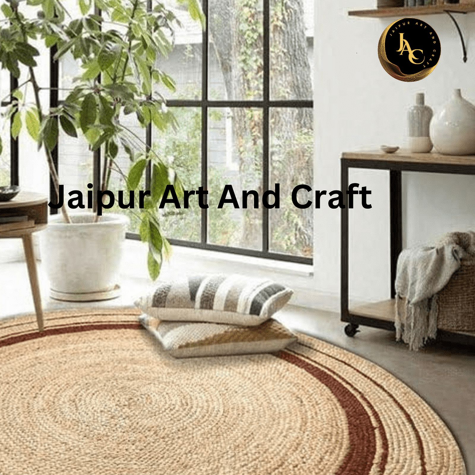 Jaipur Art And Craft Jute Braided Carpet Natural Area Rug Handmade Reversible for Home Interior (10x10 Sq Ft)