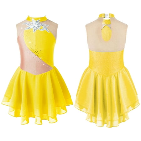 

TiaoBug Girl Sleeveless Shiny Rhinestones Ice Figure Skating Dress