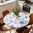 thumbnail image 2 of Wildflower Elastic Fitted Round Table Cover Blue Watercolor Floral Waterproof Outdoor Tablecloth for Holiday Party, Picnic, Patio & Dining Fits Tables Up to 45"-54", 2 of 8