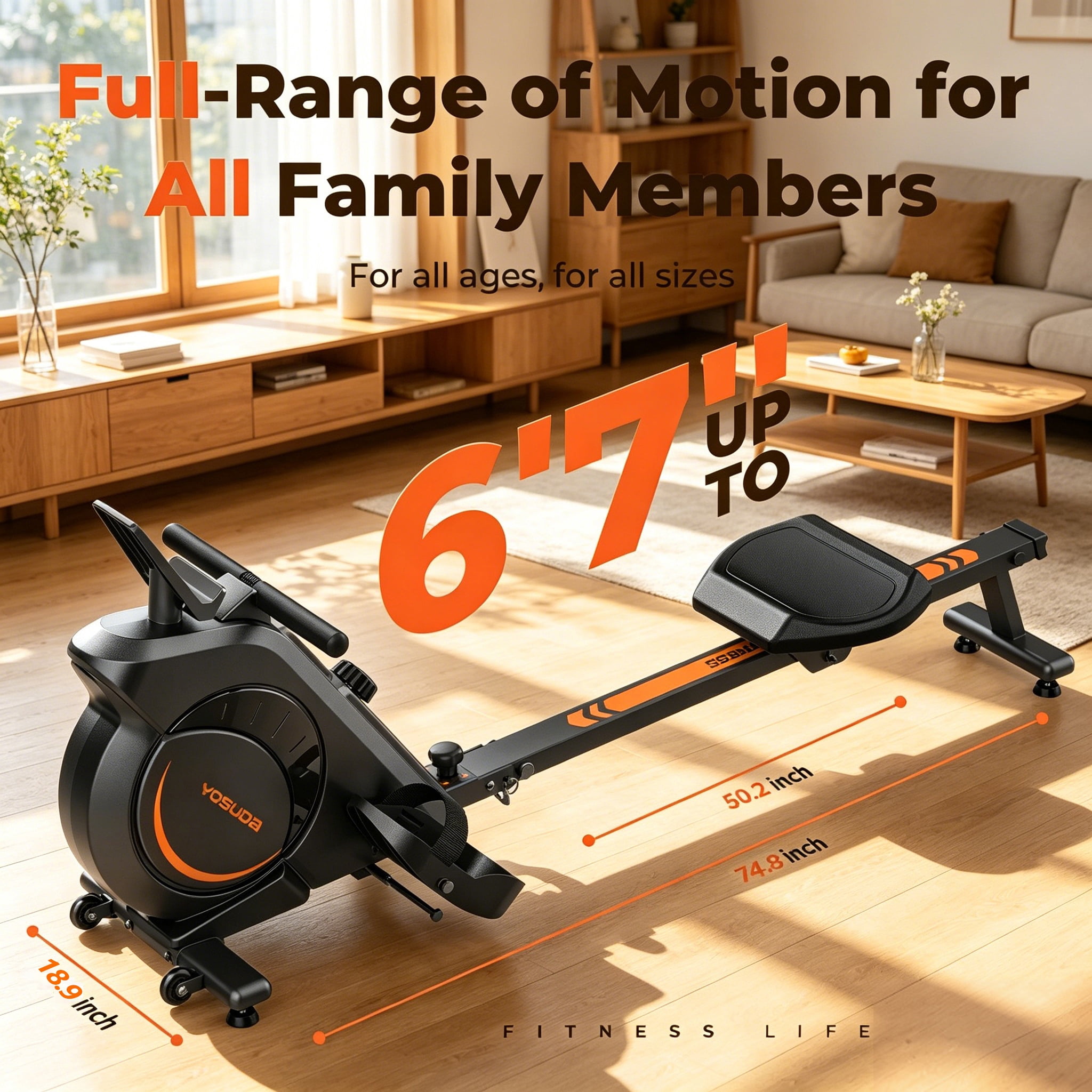 YOSUDA Magnetic Rowing Machine 350 lbs Weight Capacity - Foldable Rower for Home Use with Bluetooth, App Supported, Tablet Holder and Comfortable Seat Cushion