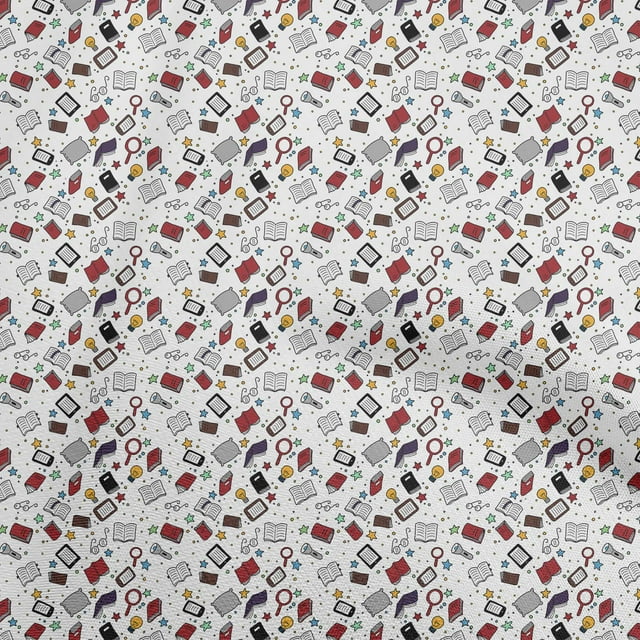 oneOone Tissu Polyester Spandex Rouge Livres Projets de Couture Tissu Imprimé au Mètre 56 Pouces de Large