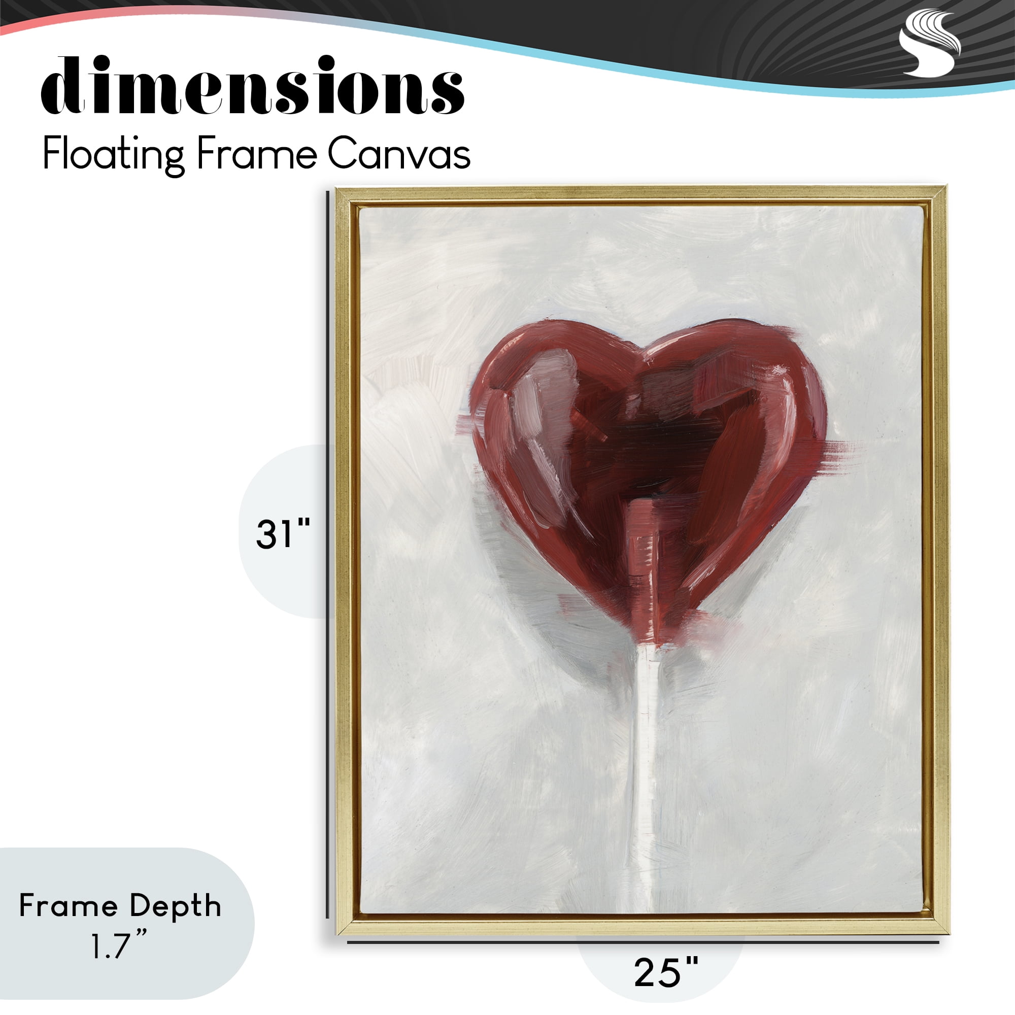 Stupell Industries Heart Shaped Lollipop Gold Framed Floater Canvas Wall Art, design by Ethan Harper