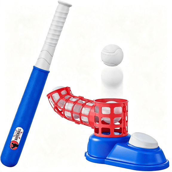 BESTSKY Toddler T-Ball Set for Kids – Includes 10 Balls&Baseball Bat,Easy-Hit Tee Trainer,Fun T Ball Set,Red/Blue,For Boys&Girls