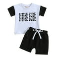 thumbnail image 1 of Gibobby Conjunto de pants para niño Camiseta de manga corta con estampado de letras para niños pequeños, pantalones cortos, conjuntos para niños(Blanco, 6-12 Meses), 1 of 5