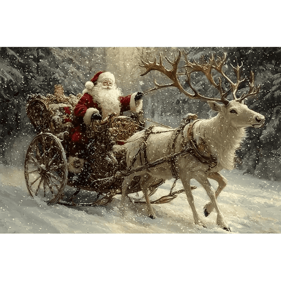 Christmas Diamond Art Kits for Adults, Santa Claus Diamond Painting Kit, Full Round Drill Forest Deer Gem Art Crafts for Home Wall Decor 16x12inch