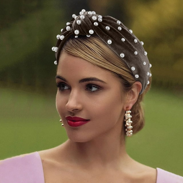 Serre-tête Perle Noué Rétro Nœud Moyen en Velours Accessoire pour Cheveux