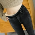 thumbnail image 5 of Dyfzdhu Fleece Lined Jeans for Women Imitation Denim High Waist Loose Thickened Warm Plush Straight Long Pants Stretch Black, 5 of 9