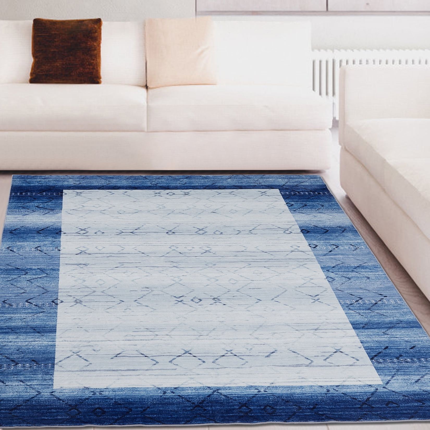 HOMERRY Geometric Bordered Area Rugs Modern Washable Anti Slip Area