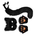 thumbnail image 1 of 3Pcs Animal Cosplay Costume Halloween Animal Foxes Cosplay Set Including Plush Foxes Mask, Tail, Gloves dark gray, 1 of 4