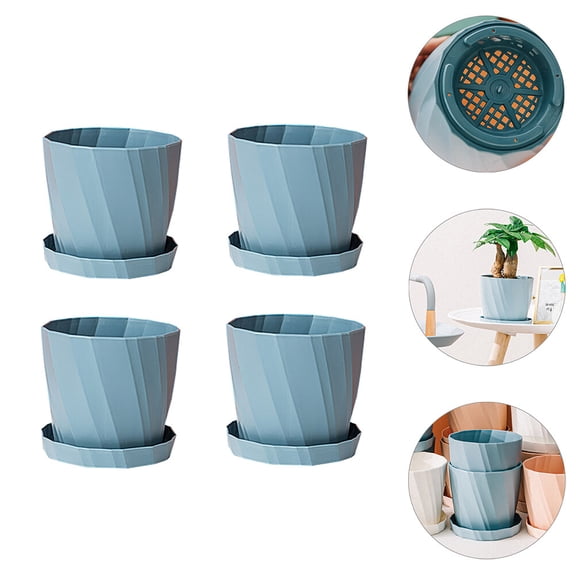 FUEENIRVA 4Pcs Blue Succulent Planter Flower Pot with Tray for Home and Garden Decoration