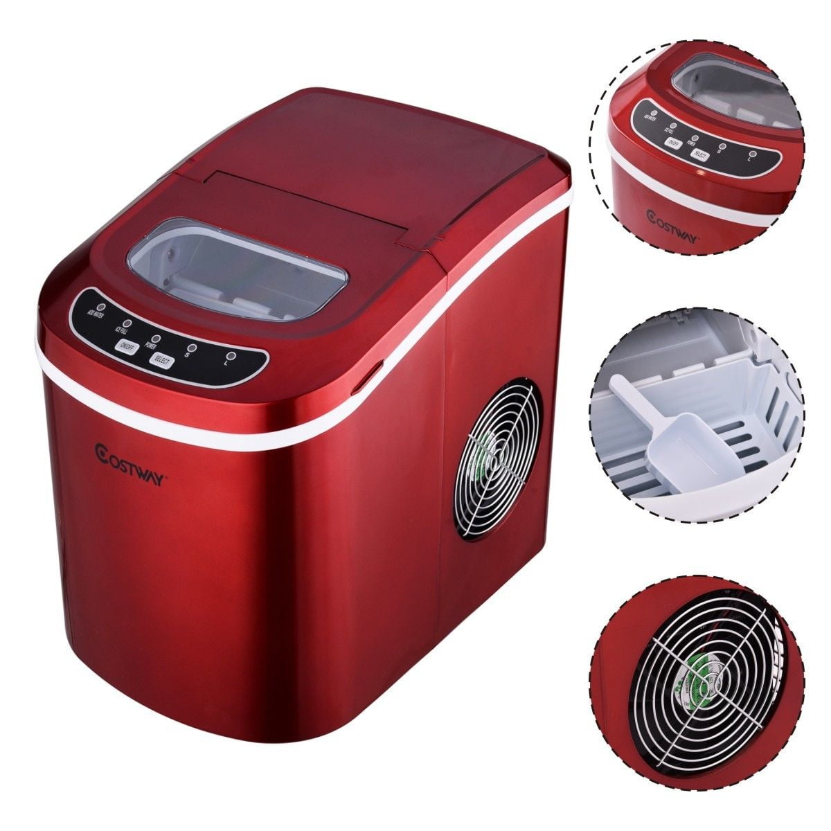 Goplus Red Portable Compact Electric Ice Maker Machine Mini Cube 26lb