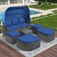 thumbnail image 2 of Harper & Bright Designs Outdoor Patio Furniture Set Daybed Sunbed, PE Wicker Sectional Sofa Set with Retractable Canopy/Lift Top Coffee Table, Rattan Conversation Set, Blue, 2 of 15