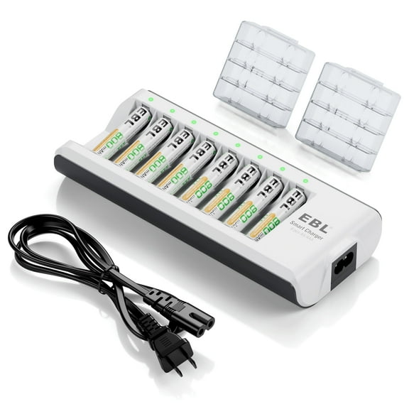 EBL Rechargeable AAA Batteries 800mAh (8 Pack) with Smart 8-Slot Battery Charger