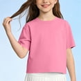 thumbnail image 5 of Girls' T-shirts Short Sleeve Crew Neck Loose Cotton Tshirts Kids Casual Summer Basic Layer Tees Solid Color (5-6 Years, Pink #A), 5 of 6