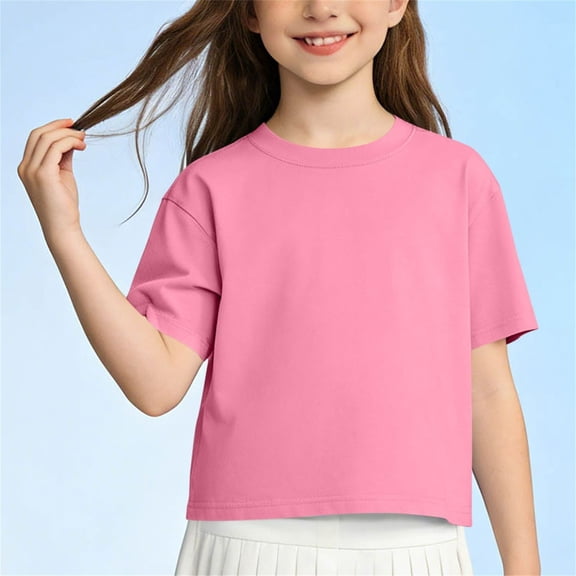 Girls' T-Shirt Short Sleeve | 100% Cotton Basic Crew Neck Top for Kids Kids | Casual Solid Watermelon Red Shirt for Girls,Size 12-13 T