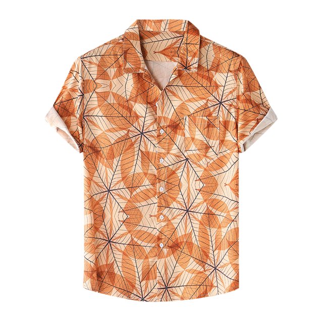 Camisas Vaqueras Para Hombre Manga Larga Camiseta de hombre Impreso Casua lBlouse Túnica (Orange, L)
