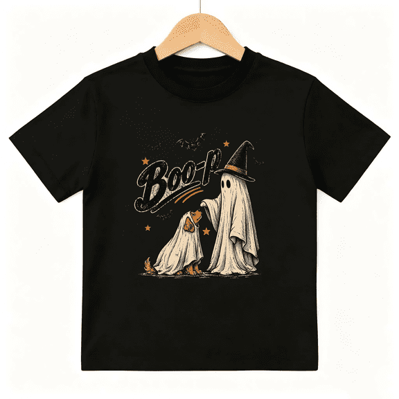 Halloween Ghost and Dog Boop Short Sleeve Crewneck Cotton Kids T-Shirt