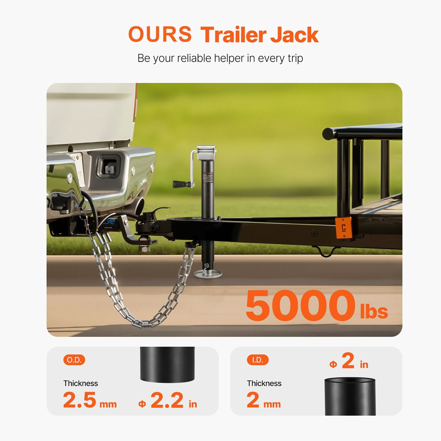 A-Frame Trailer Jack,5000 lbs Dynamic Load Capacity,Trailer Jack Stand with Handle&Rectangular Footpad,15-"Vertical Travel,Suitable for RV,Horse,Utility Trailers,Yacht Trailers