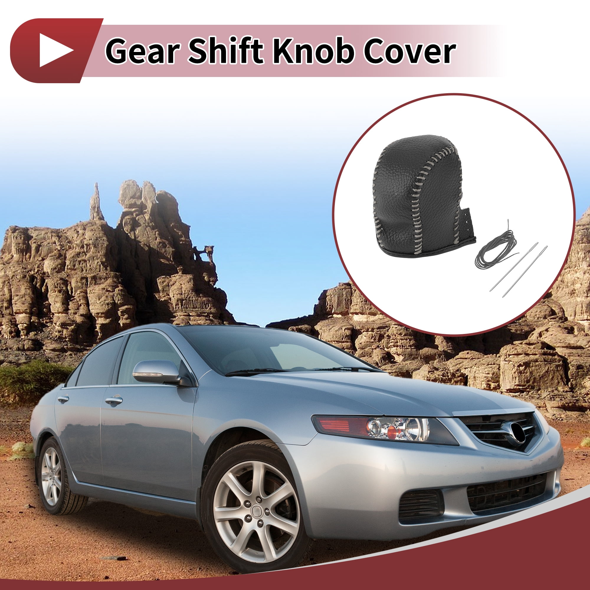 Unique Bargains Gear Shift Knob Cover for Acura TL 2009-2014 Black Grey Faux Leather