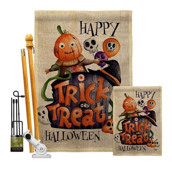 Ornament Collection FK190172-DB Trick or Treat Day Falltime Halloween 28 x 40 in. Double-Sided Decorative Vertical House Flags Kit for Decoration Banner Garden Yard Gift