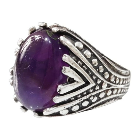 Amethyst Mans Ring, Natural Amethyst, February Birth, Silver Jewelry, 925 Silver Ring, Birthday Gift, Heavy Mens Ring, Arabic Design, Ottoman Style Ring, Christmas, Turkey Mens Signet Ring