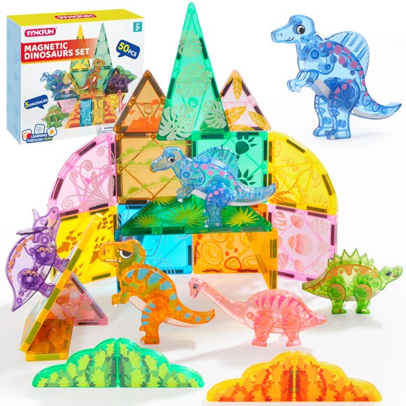 Juego de azulejos magnéticos para construcción SYNCFUN con diseño de dinosaurios, 50 unidades, para niños de 3 a 8 años