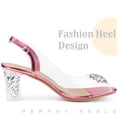 thumbnail image 2 of BLISSFUL STEP Women's Shoes Clear Slingback Rhinestone Peep Toe Block Heel Sandals Pink 10, 2 of 6