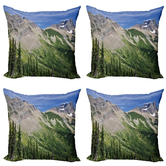 Ambesonne Landscape Throw Pillow Cover 4 Pack, High Mountains and Forest, 24", Olive Green Multicolor