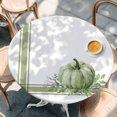 thumbnail image 2 of Fall Round Tablecloth, Fitted Table Cover with Elastic for 55"-60" Round Tables, Sage Green Pumpkin Thanksgiving Stripe Leaf Table Cloth Outdoor Indoor Dinning Party Waterproof Tablecloths, 2 of 7