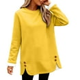 thumbnail image 2 of Women's Fleece Lined Crewneck Sweatshirt, Longline Plush Pullover with Side Slits, Cozy Loungewear Top for Fall Winter, Comfortable Casual Wearfor Home Relaxation and Outdoor Activities Yellow XXL, 2 of 5