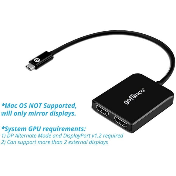 gofanco USB-C vers Adaptateur Double 4k HDMI MST, 4k 30Hz, Thunderbolt 3 Compatible, USB Type C vers HDMI Multi