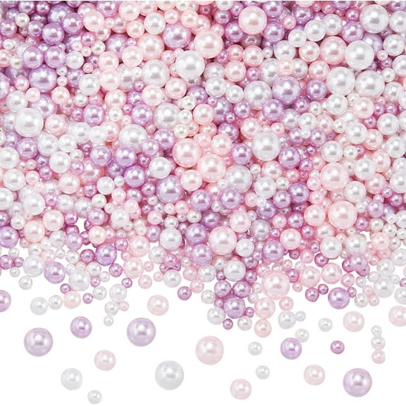 1 Box 1500Pcs Purple Gum Beads No Hole Plastic Beads Bulk Pink White Round Pearls Bead for Jewelry Making DIY Crafts Bracelets Earrings Necklaces Nail Art Vase Fillers Gift Women