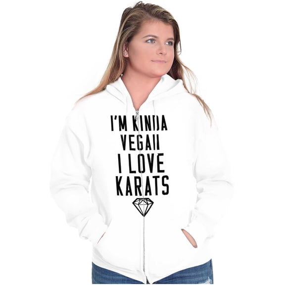 Vegan Love Karats Funny Diamond Lover Womens Plus Size Graphic Zipper Hoodie Brisco Brands 2X
