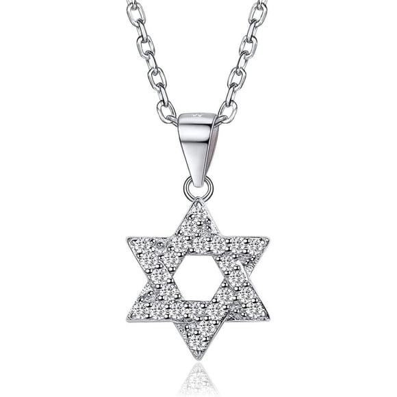 CZ Star of David Necklace Sterling Silver Cubic Zirconia Magen David Star Pendant Necklace Jewelry for Women