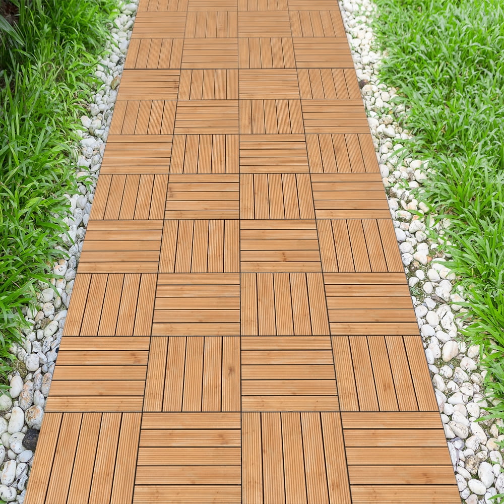 Renwick Pack of 27 Interlocking Wood Flooring Tiles for Outdoor & Indoor, Natural Wood