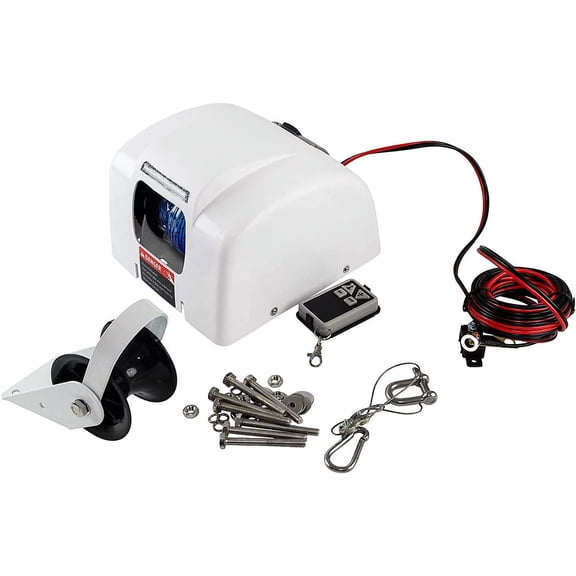 Miumaeov Electric Anchor Winch, Marine Anchor Winch Saltwater Boat Electric Windlass Anchor Winch w/ Wireless Remote Control Heavy Duty Towing Winches for Fishing Pontoon Boats (25LBS)