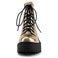 thumbnail image 3 of Soda Women Combat Army Military Riding Platform Lug Sole Block High Heel Boots Side Zipper Lace Up FLING-S Gold 11, 3 of 4