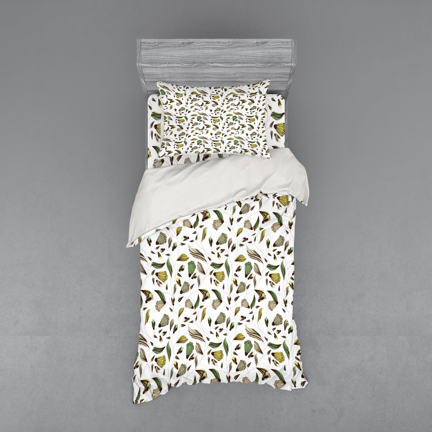 Twin XL White and Green Floral Microfiber Duvet Cover Set