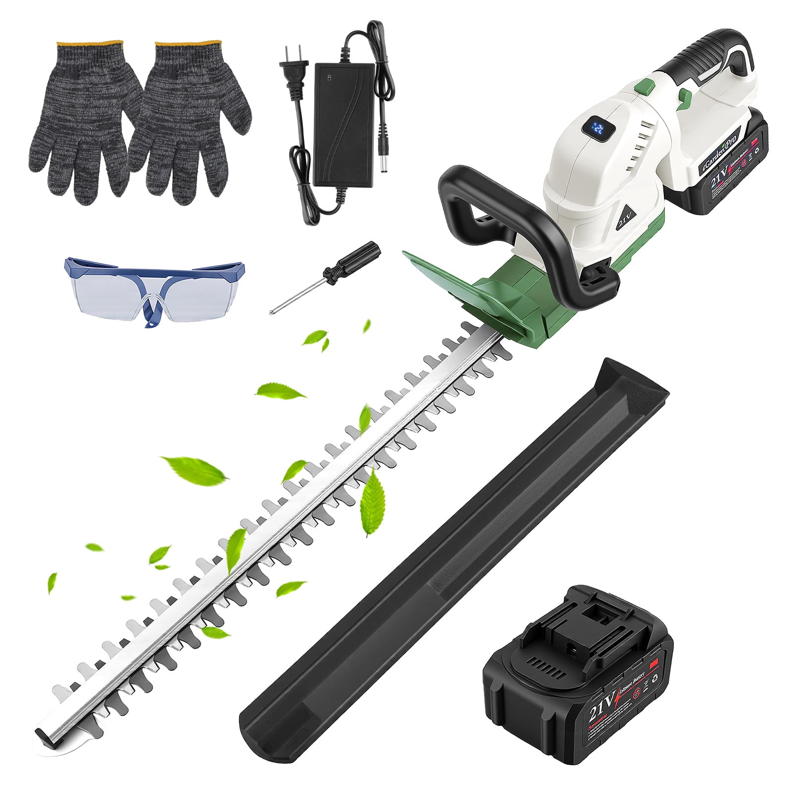21V Handheld 20in Cordless Hedge Trimmer - Dual-Action Blades, 0.6in Cut & Adjustable Handle for Home Garden, Lawn Care