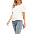 thumbnail image 4 of INSPIRE CHIC Puff Short Sleeve Top for Women Round Neck Spring Summer Textured Casual T-Shirt Tops XS White, 4 of 6