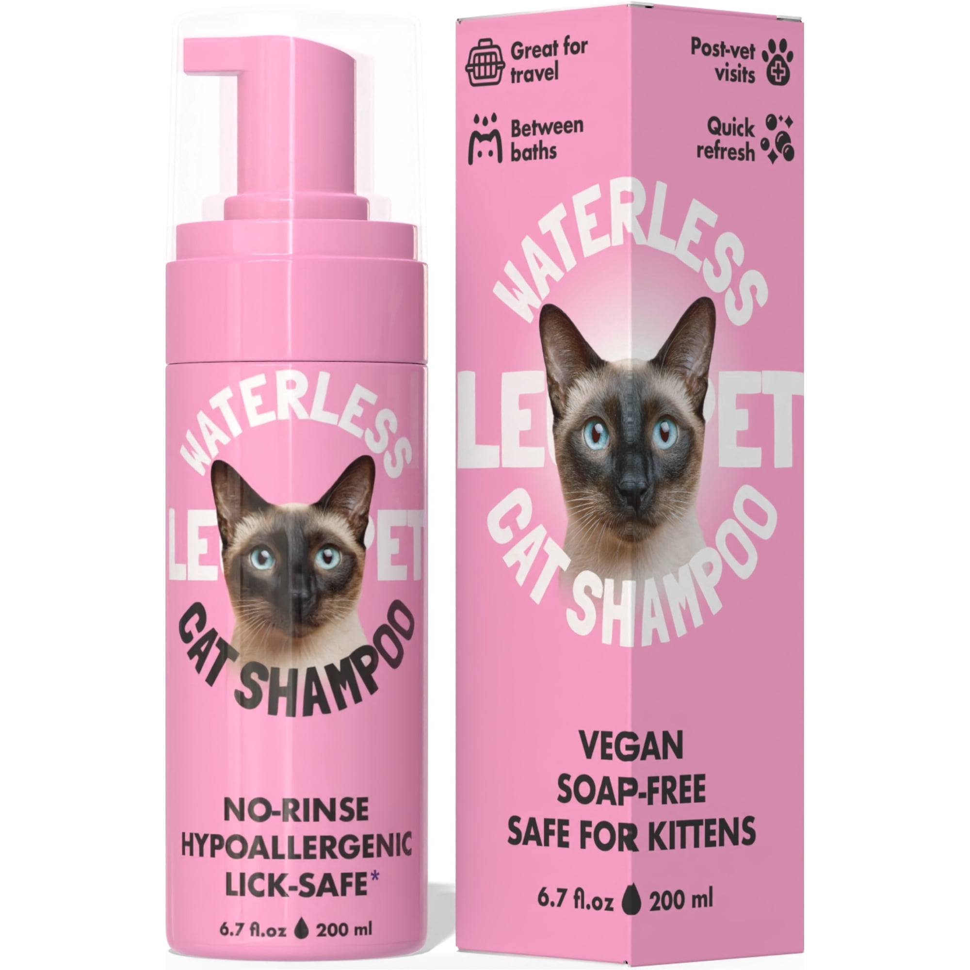 Waterless Cat Shampoo &ndash; No Rinse Dry Shampoo for Cats & Kittens Hypoallergenic Cat Cleaning Foam Lick-Safe Formula for Indoor Cats Helps Neutralize Odors & Refresh Coat Between Baths 6.7 oz