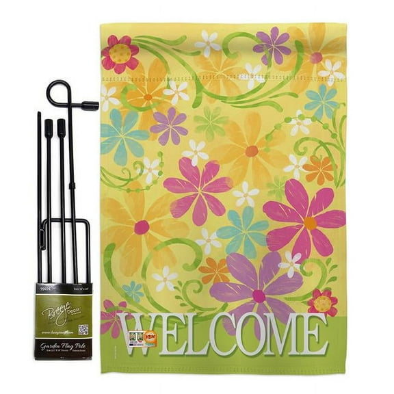 Breeze Decor BD-SH-GS-100052-IP-BO-D-US12-AM 13 x 18.5 in. Welcome Daisy Garden Inspirational Sweet Home Impressions Decorative Vertical Double Sided Flag Set with Banner Pole