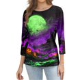 thumbnail image 4 of Women's Fall Halloween 3/4 Sleeve Crew Neck Shirt Vintage Graphic Tee Funny Family Party Matching Holiday Tops, 4 of 7