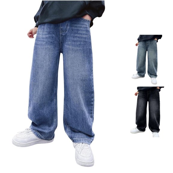Byoo Boy's Multi Pocket Cargo Pants Solid Straight Leg Trousers Outdoor Travel Bottoms,Light Blue